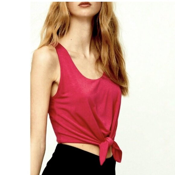 Aritzia Wilfred Free Crop Top Knit Red Front Tie knot summer XS - Picture 1 of 13